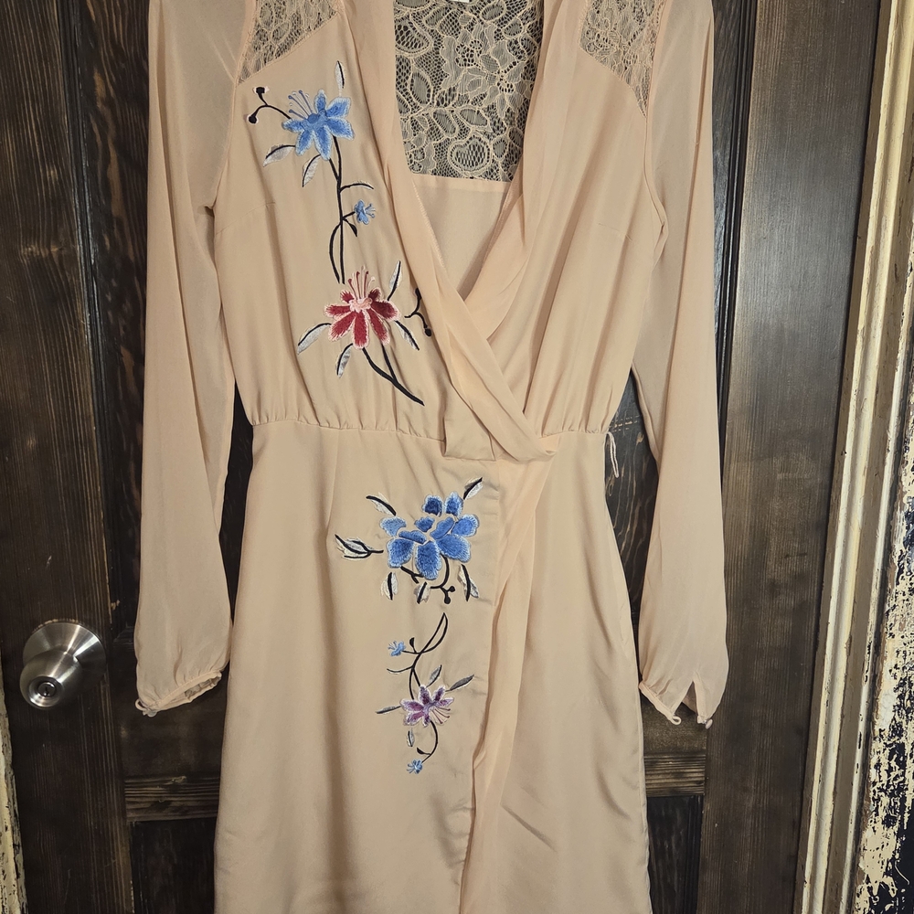 Rodarte for Target Peach Lace Overlay Dress w/ Floral Embroidery Sz 1